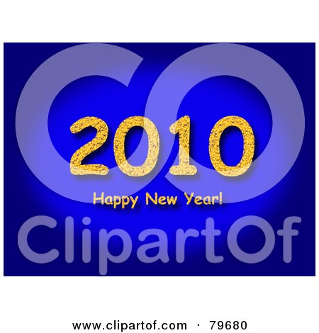 Royalty-Free (RF) Clipart Illustration of a Yellow Happy New Year Greeting Under 2010 On Blue by oboy