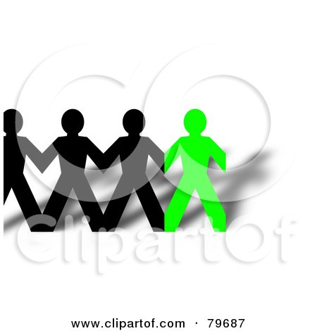 Royalty-Free (RF) Clipart Illustration of a Row Of Connected Black And Green Paper People And Shadows by oboy