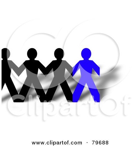 Royalty-Free (RF) Clipart Illustration of a Row Of Connected Black And Blue Paper People And Shadows by oboy