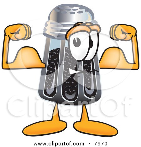 Clipart Picture of a Pepper Shaker Mascot Cartoon Character Flexing His Arm Muscles by Mascot Junction