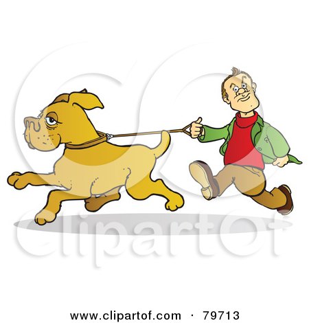 Royalty-Free (RF) Stock Illustration of a Dog Running And Pulling Against The Leash His Master Is Gripping by Snowy