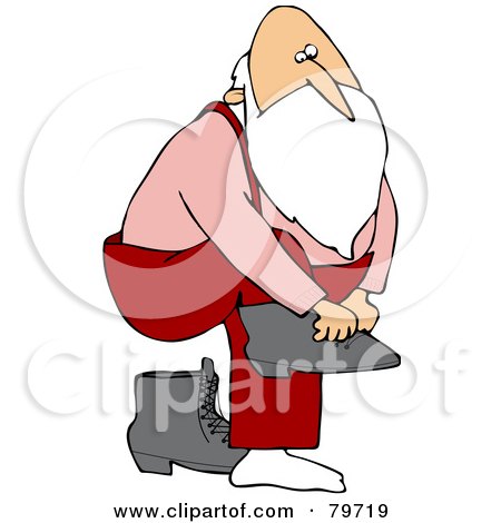 Royalty-Free (RF) Stock Illustration of Father Christmas Lifting One Leg To Put On Boots by djart