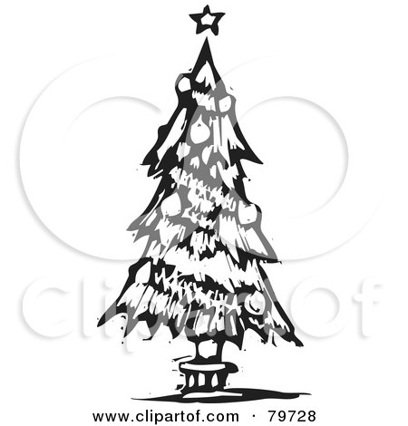 Royalty-Free (RF) Clipart Illustration of a Carved Black And White Trimmed Christmas Tree by xunantunich