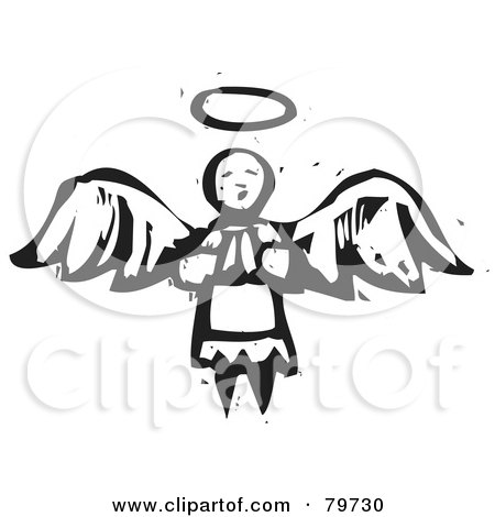Royalty-Free (RF) Clipart Illustration of a Black And White Carved Praying Angel by xunantunich