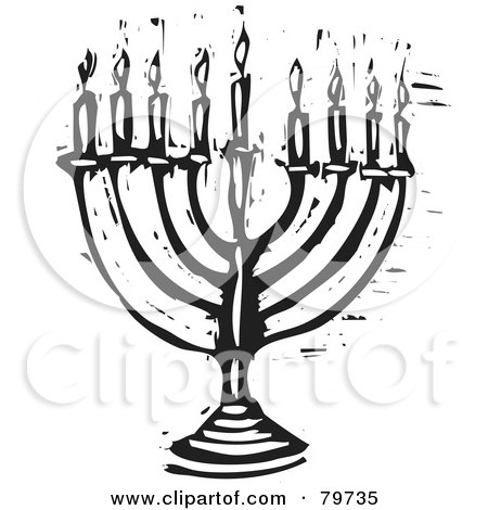 Royalty-Free (RF) Clipart Illustration of a Black And White Carved Menorah by xunantunich
