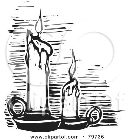 Royalty-Free (RF) Clipart Illustration of a Black And White Carved Melting Candles by xunantunich