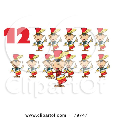 Royalty-Free (RF) Clipart Illustration of a Red Number Twelve By Twelve Drummers Drumming by Hit Toon