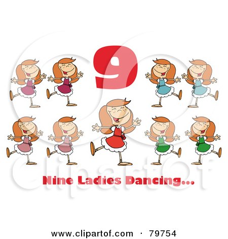 Royalty-Free (RF) Clipart Illustration of a Red Number Nine And Text Over Nine Ladies Dancing by Hit Toon