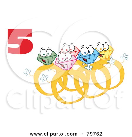 Royalty-Free (RF) Clipart Illustration of a Red Number Five Over Gold Rings by Hit Toon