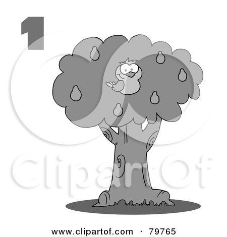 Royalty-Free (RF) Clipart Illustration of a Black And White Number One By A Partridge In A Pear Tree by Hit Toon