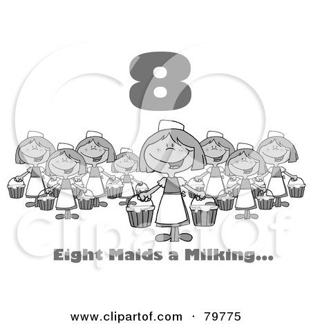 Royalty-Free (RF) Clipart Illustration of a Black And White Number Eight And Text Over Eight Maids A Milking by Hit Toon