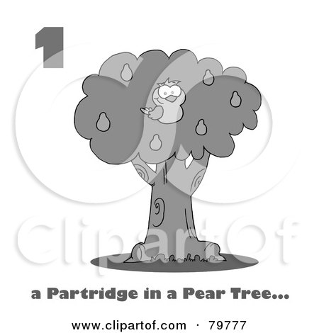 Royalty-Free (RF) Clipart Illustration of a Black And White Number And "A Partridge In A Pear Tree..." Text Under A Partridge In A Pear Tree by Hit Toon