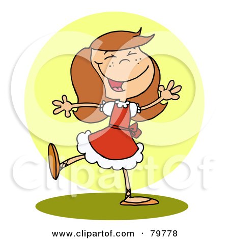 Royalty-Free (RF) Clipart Illustration of a Happy Brunette Girl Dancing by Hit Toon