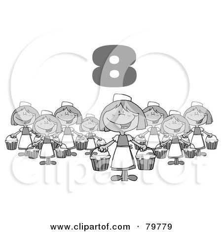 Royalty-Free (RF) Clipart Illustration of a Black And White Number Eight Over Eight Maids A Milking by Hit Toon