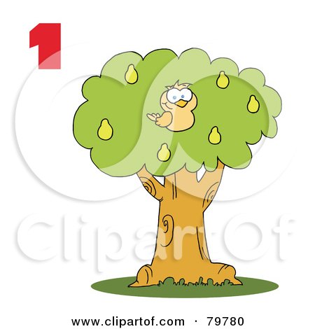 Royalty-Free (RF) Clipart Illustration of a Red Number One By A Partridge In A Pear Tree by Hit Toon