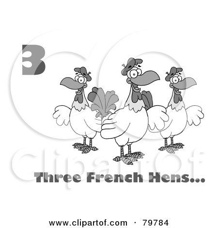 Royalty-Free (RF) Clipart Illustration of a Black And White Number Three And Text By Three French Hen Chickens by Hit Toon