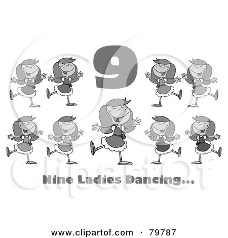 Royalty-Free (RF) Clipart Illustration of a Black And White Number Nine And Text Over Nine Ladies Dancing by Hit Toon