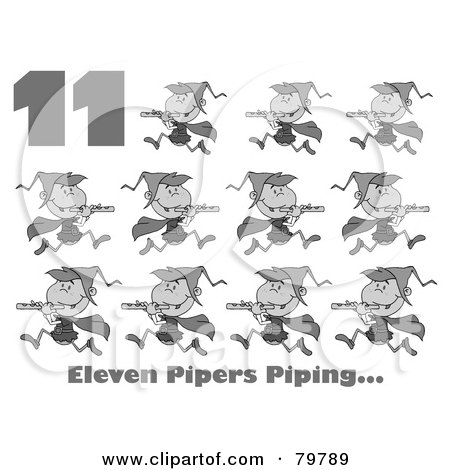 Royalty-Free (RF) Clipart Illustration of a Black And White Number 11 And Text By Eleven Pipers Piping by Hit Toon