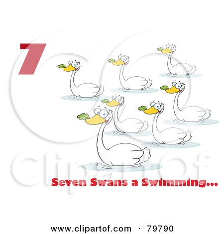 Royalty-Free (RF) Clipart Illustration of a Red Number Seven And Text By Swimming Swans by Hit Toon