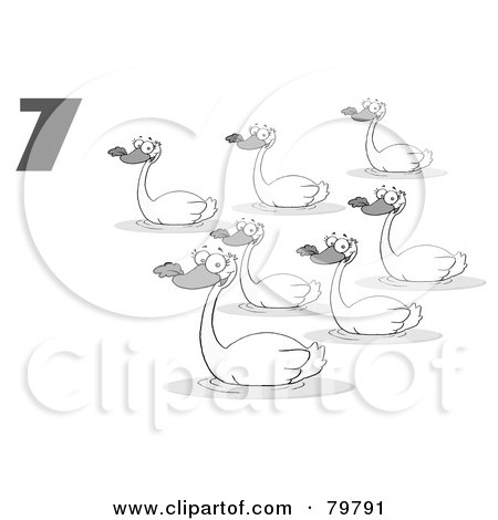 Royalty-Free (RF) Clipart Illustration of a Black And White Number Seven By Swimming Swans by Hit Toon