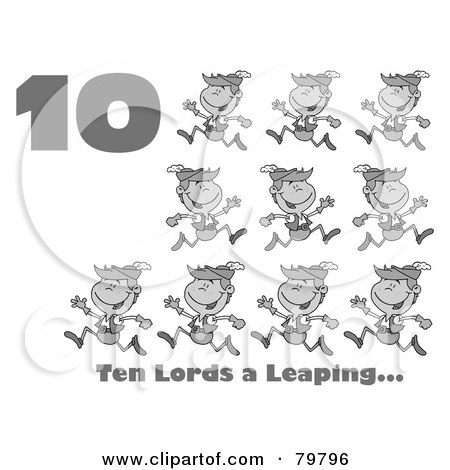 Royalty-Free (RF) Clipart Illustration of a Black And White Number Ten And Text By Lords A Leaping by Hit Toon