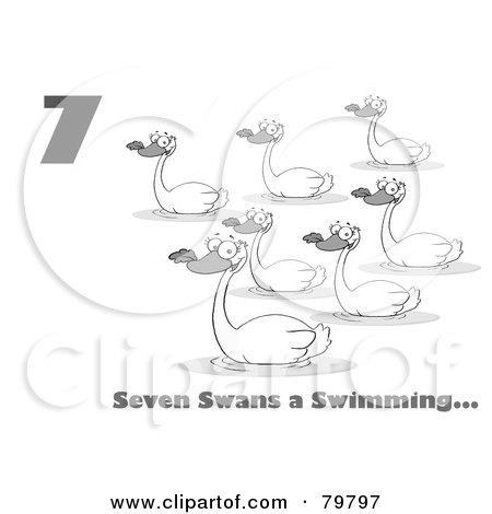 Royalty-Free (RF) Clipart Illustration of a Black And White Number Seven And Text By Swimming Swans by Hit Toon