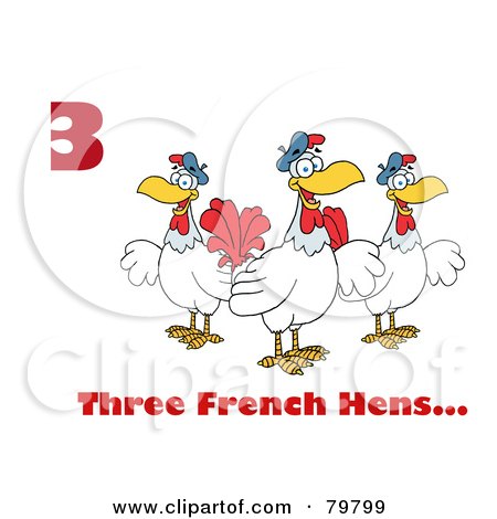 Royalty-Free (RF) Clipart Illustration of a Red Number Three And Text By Three French Hen Chickens by Hit Toon