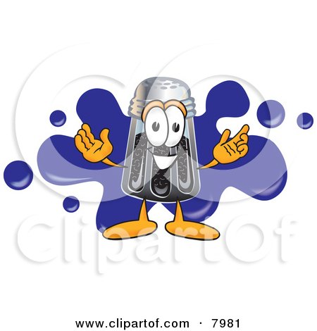 Clipart Picture of a Pepper Shaker Mascot Cartoon Character With a Blue Paint Splatter by Mascot Junction