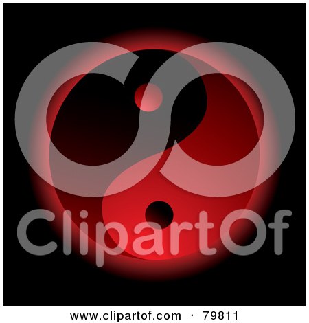 Royalty-Free (RF) Clipart Illustration of a Glowing Red And Black Yin Yang On Black by michaeltravers