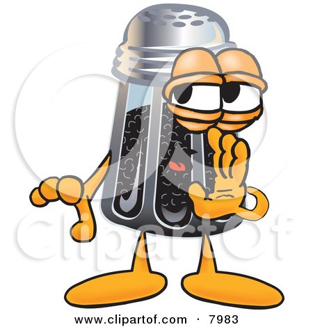 Clipart Picture of a Pepper Shaker Mascot Cartoon Character Whispering and Gossiping by Mascot Junction