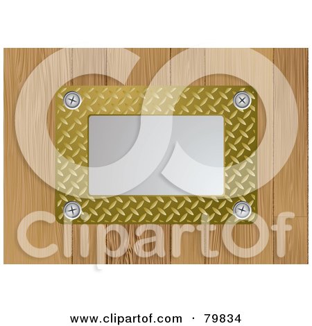 Royalty-Free (RF) Clipart Illustration of a Silver Metal Plate With Gold Textured Metal On Wood by michaeltravers