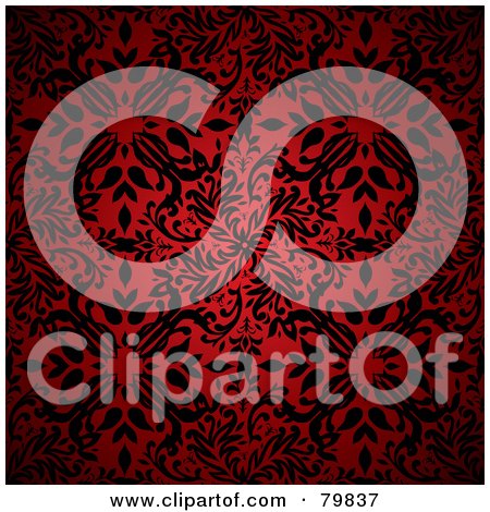 Royalty-Free (RF) Clipart Illustration of a Black Floral Pattern Over Red by michaeltravers