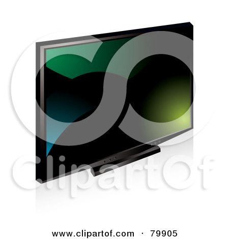 Royalty-Free (RF) Clipart Illustration of a Sleek And Modern Black Tv Monitor With A Green, Teal And Black Screen by MilsiArt
