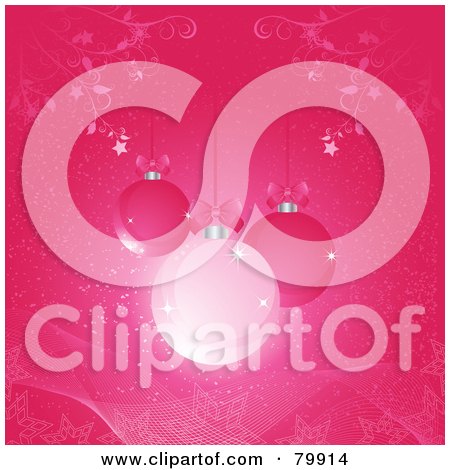 Royalty-Free (RF) Stock Illustration of a Pink Christmas Background Of Sparkly Christmas Balls by elaineitalia
