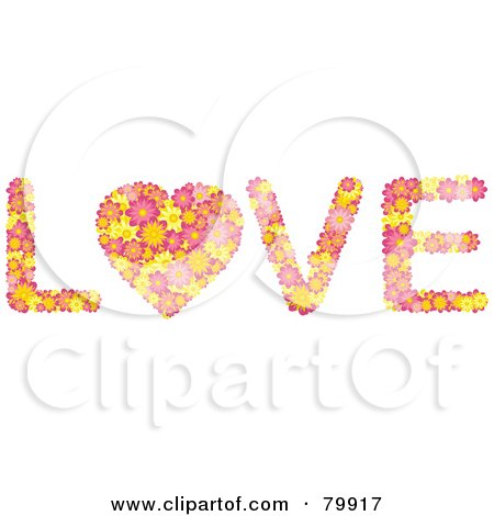 Royalty-Free (RF) Stock Illustration of Colorful Flowers Spelling The Word Love With The O As A Heart by elaineitalia