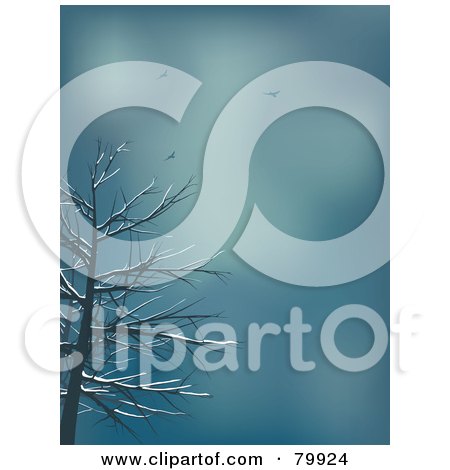 Royalty-Free (RF) Stock Illustration of Birds Circling High Above A Bare Tree In The Winter by elaineitalia