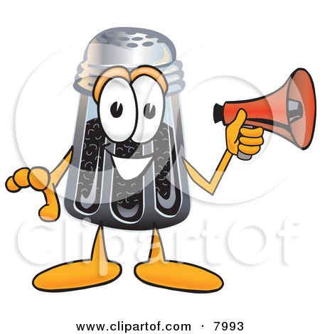 Clipart Picture of a Pepper Shaker Mascot Cartoon Character Holding a Megaphone by Mascot Junction