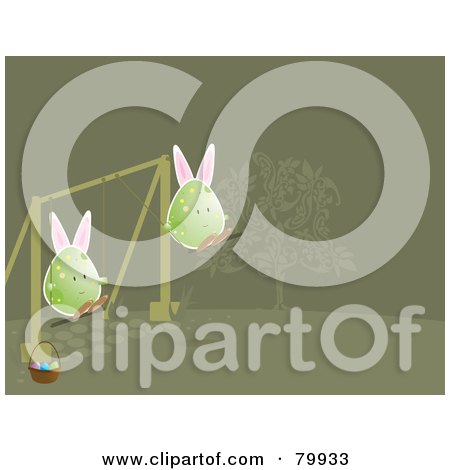 Royalty-Free (RF) Clipart Illustration of Two Bunny Eared Eggs Playing On Swings by Randomway