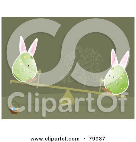 Royalty-Free (RF) Clipart Illustration of Two Bunny Eared Eggs Playing On A Teeter Totter by Randomway