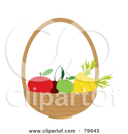 Royalty-Free (RF) Clipart Illustration of a Basket With Healthy Fruits And Veggies by Randomway