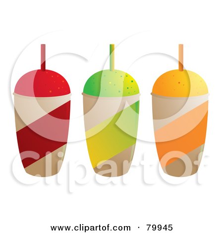 Royalty-Free (RF) Clipart Illustration of a Digital Collage Of Three Cherry, Lime And Orange Frozen Slushy Drinks by Randomway