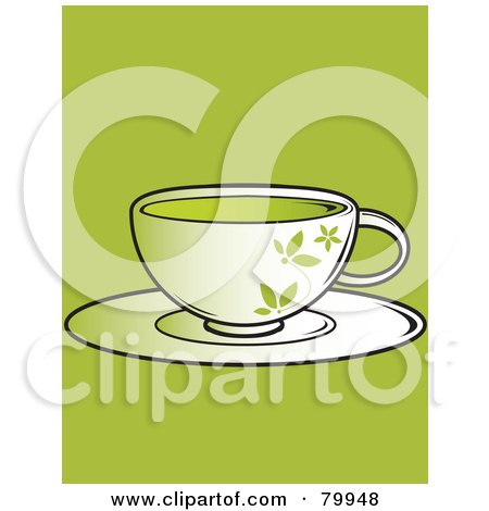 Royalty-Free (RF) Clipart Illustration of a Floral Cup Of Green Tea On A Saucer by Randomway