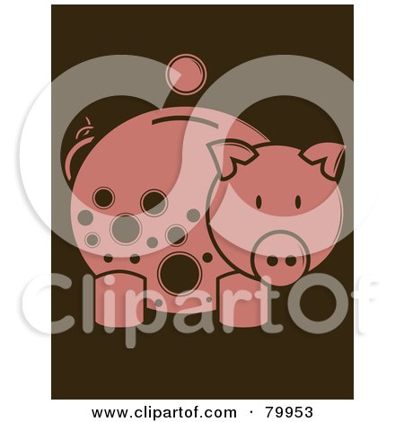 Royalty-Free (RF) Clipart Illustration of a Coin Over A Pink Piggy Bank With Brown Spots by Randomway