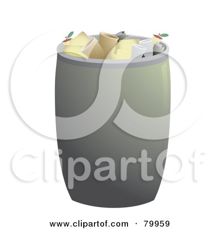 Royalty-Free (RF) Clipart Illustration of a Full Metal Trash Can With Cans And Garbage by Randomway