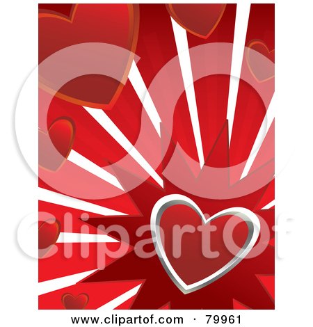 Royalty-Free (RF) Clipart Illustration of a Silver Heart Bursting On Red With Other Hearts by Randomway