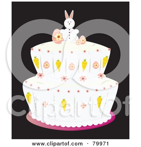 Royalty-Free (RF) Clipart Illustration of a Double Tiered Easter Cake With Vanilla Frosting And An Easter Bunny On Top by Randomway