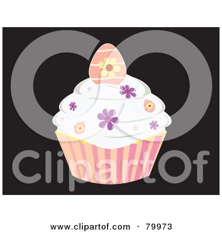 Royalty-Free (RF) Clipart Illustration of a Vanilla Frosted Easter Cupcake With Flower And Egg Sprinkles by Randomway