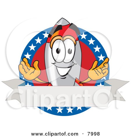 Clipart Picture of a Rocket Mascot Cartoon Character With Stars and Blank Label by Mascot Junction