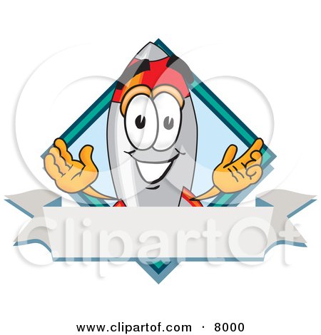 Clipart Picture of a Rocket Mascot Cartoon Character With a Blank Label by Mascot Junction