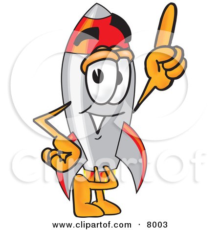 Clipart Picture of a Rocket Mascot Cartoon Character Pointing Upwards by Mascot Junction